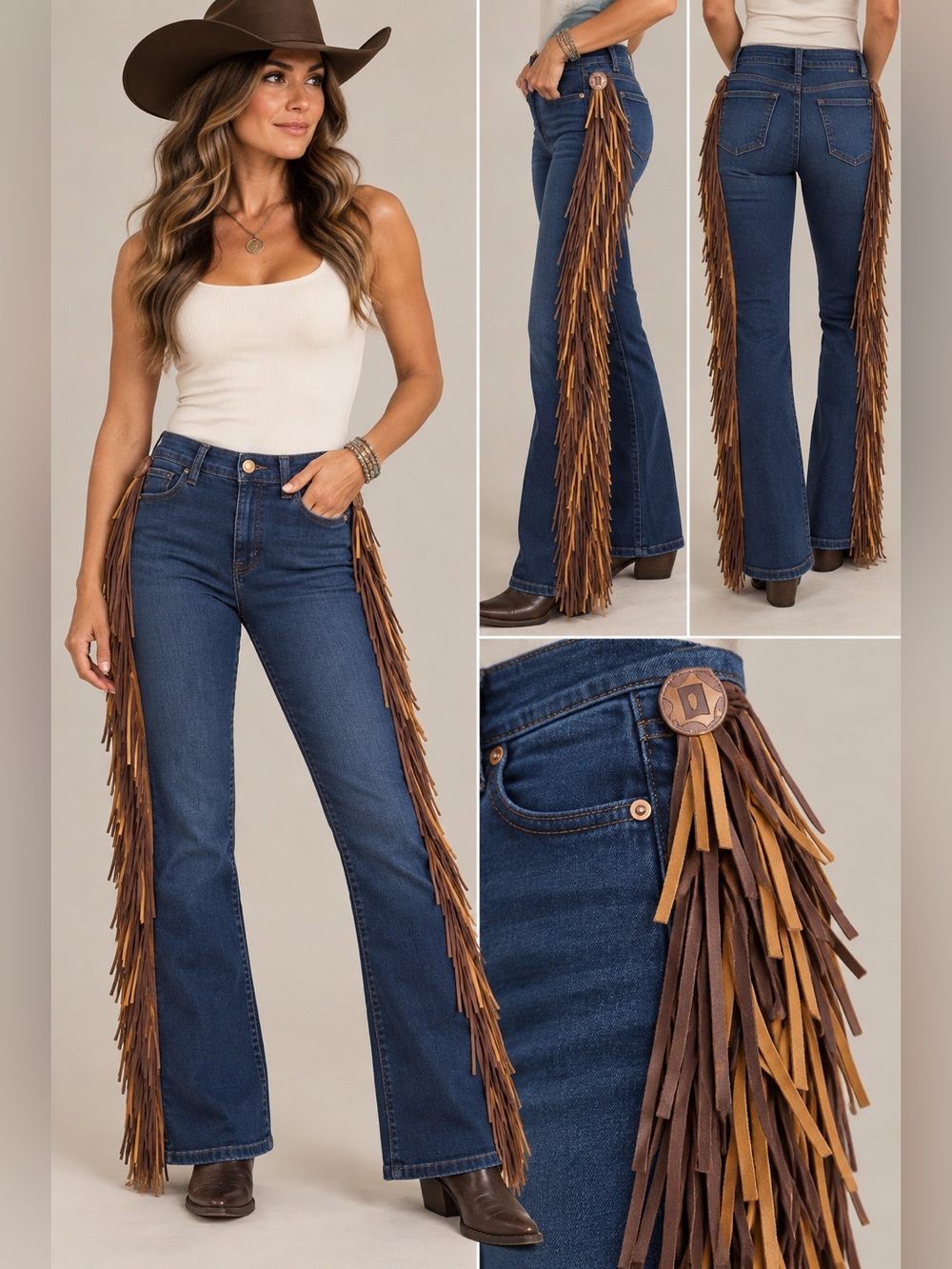 Custom Curve Fringe Bootcut Jeans Two Tone Western Cowgirl Size 2/26
